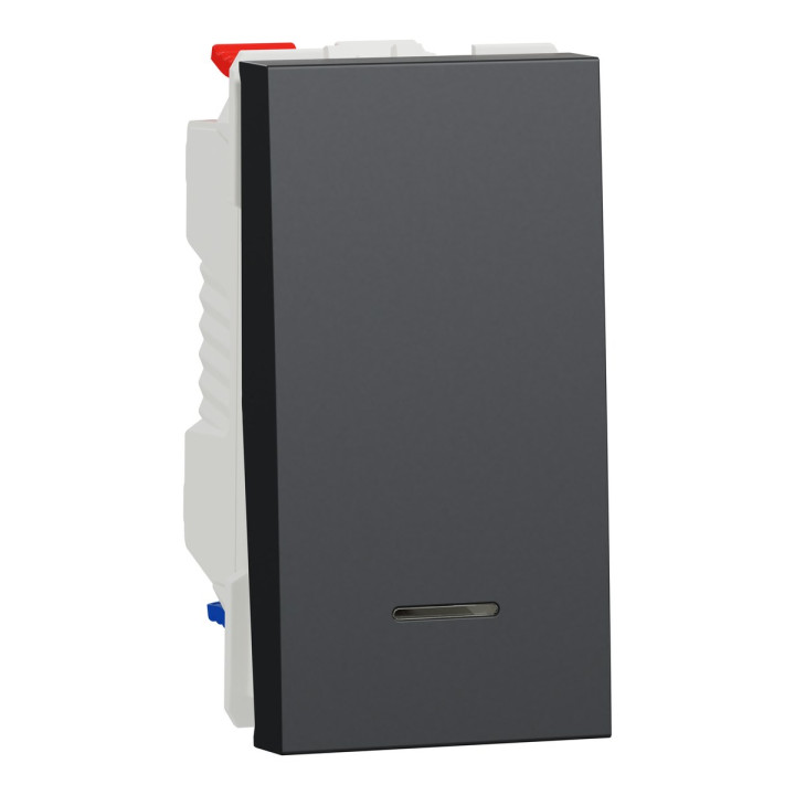 Перемикач прохідний 1-клавішний Schneider Electric NU310354S Unica New, антрацит, пластик, сумісний з підсвіткою або індикацією · Schneider Electric · schneider-electric-nu310354s