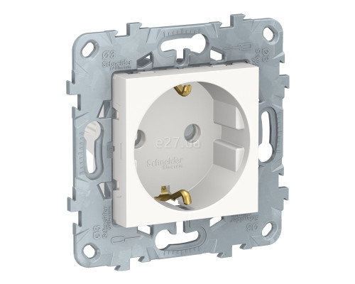 Розетка 220В Schneider Electric NU503718 Unica New, білий, пластик, із заземленням, Schuko, ip21, без захисної кришки, зі шторками