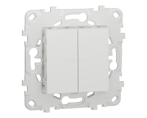 Вимикач 2-клавішний Schneider Electric NU521118 Unica New, білий, пластик, без підсвітки та індикації