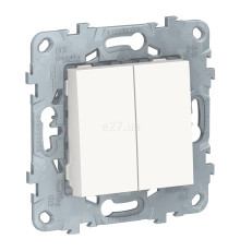 Перемикач прохідний 2-клавішний Schneider Electric NU521318 Unica New, білий, пластик, без підсвітки та індикації