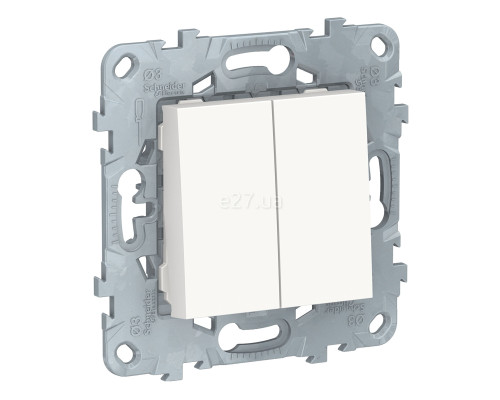 Перемикач прохідний 2-клавішний Schneider Electric NU521318 Unica New, білий, пластик, без підсвітки та індикації