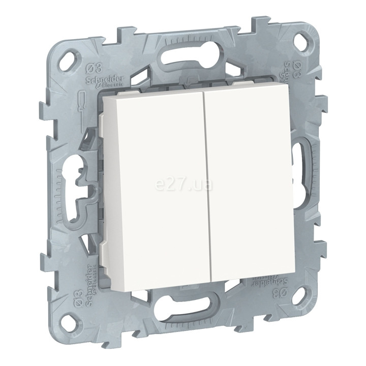 Перемикач прохідний 2-клавішний Schneider Electric NU521318 Unica New, білий, пластик, без підсвітки та індикації · Schneider Electric · schneider-electric-nu521318
