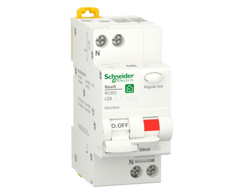 Диференціальний автомат Schneider Electric R9D25625 Resi9, 1P＋N, 25A, C, 6kA, 30mA, AC, на DIN-рейку