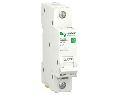 Автоматичний вимикач Schneider Electric R9F02120 Resi9, 1P, 20A, B, 6kA, на DIN-рейку