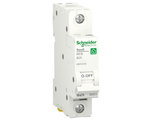 Автоматичний вимикач Schneider Electric R9F02125 Resi9, 1P, 25A, B, 6kA, на DIN-рейку