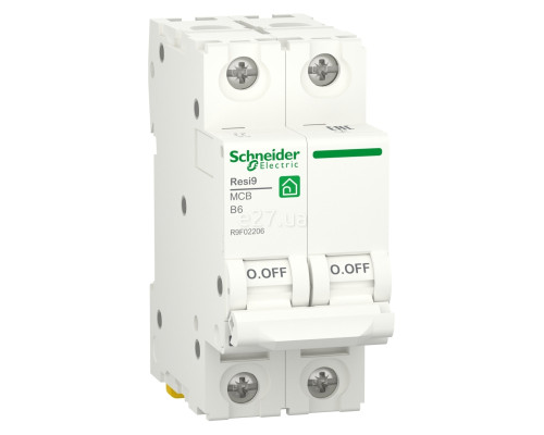 Автоматичний вимикач Schneider Electric R9F02206 Resi9, 2P, 6A, B, 6kA, на DIN-рейку