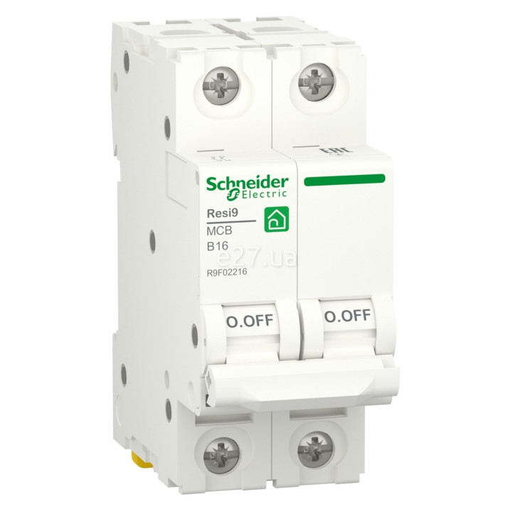 Автоматичний вимикач Schneider Electric R9F02220 Resi9, 2P, 20A, B, 6kA, на DIN-рейку · Schneider Electric · schneider-electric-r9f02220
