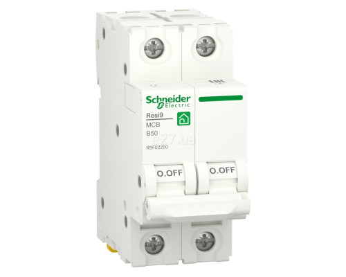 Автоматичний вимикач Schneider Electric R9F02250 Resi9, 2P, 50A, B, 6kA, на DIN-рейку