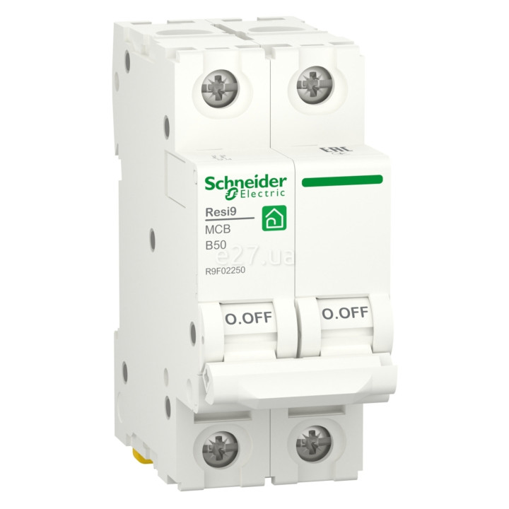 Автоматичний вимикач Schneider Electric R9F02250 Resi9, 2P, 50A, B, 6kA, на DIN-рейку · Schneider Electric · schneider-electric-r9f02250
