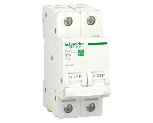 Автоматичний вимикач Schneider Electric R9F02263 Resi9, 2P, 63A, B, 6kA, на DIN-рейку