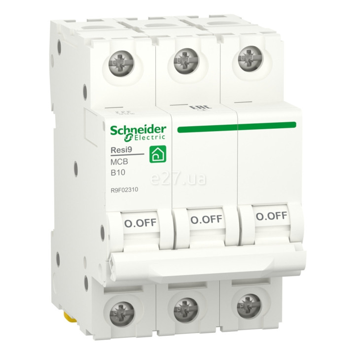 Автоматичний вимикач Schneider Electric R9F02310 Resi9, 3P, 10A, B, 6kA, на DIN-рейку · Schneider Electric · schneider-electric-r9f02310