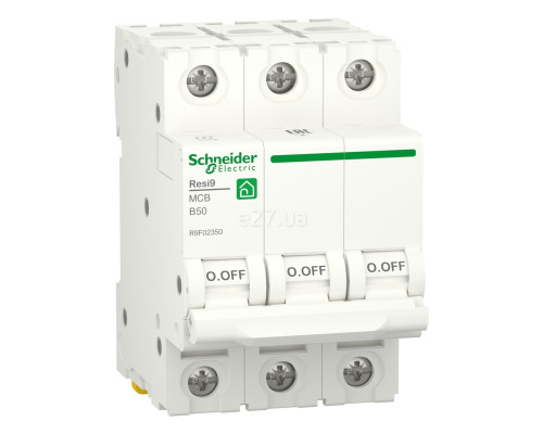 Автоматичний вимикач Schneider Electric R9F02350 Resi9, 3P, 50A, B, 6kA, на DIN-рейку