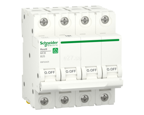 Автоматичний вимикач Schneider Electric R9F02425 Resi9, 4P, 25A, B, 6kA, на DIN-рейку