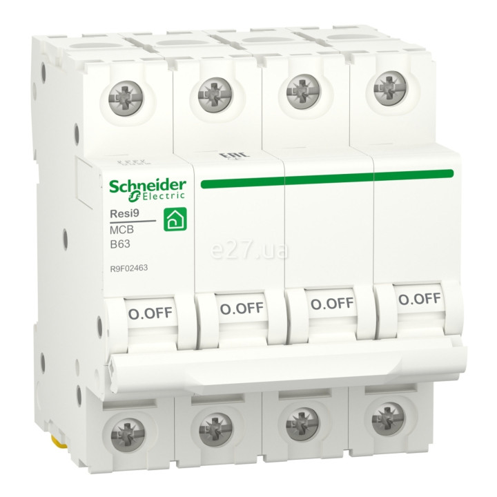 Автоматичний вимикач Schneider Electric R9F02463 Resi9, 4P, 63A, B, 6kA, на DIN-рейку · Schneider Electric · schneider-electric-r9f02463