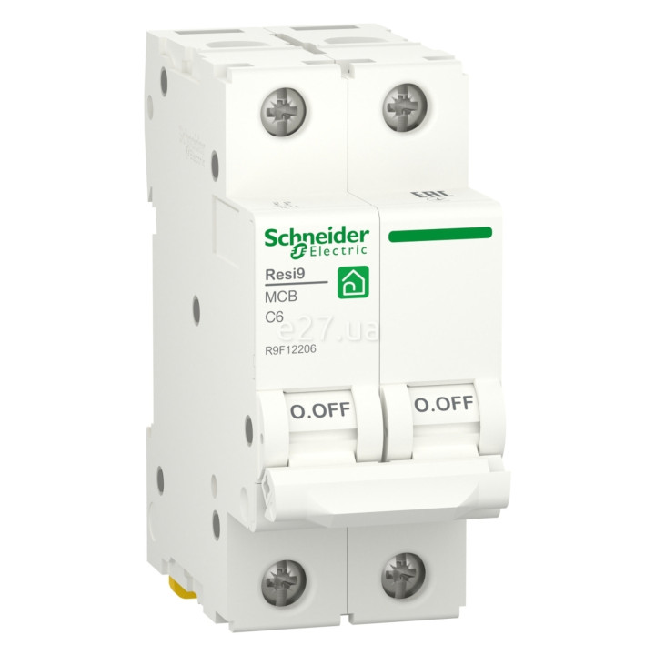 Автоматичний вимикач Schneider Electric R9F12206 Resi9, 2P, 6A, C, 6kA, на DIN-рейку · Schneider Electric · schneider-electric-r9f12206