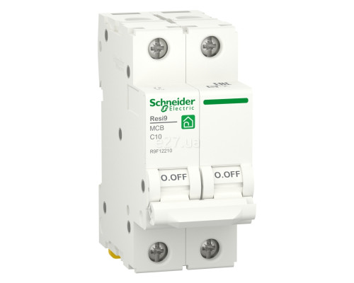 Автоматичний вимикач Schneider Electric R9F12210 Resi9, 2P, 10A, C, 6kA, на DIN-рейку