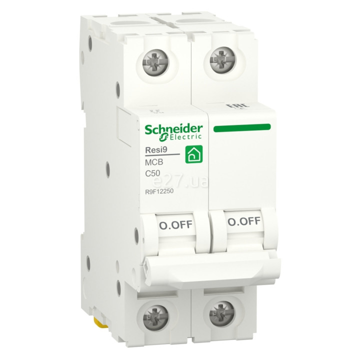 Автоматичний вимикач Schneider Electric R9F12250 Resi9, 2P, 50A, C, 6kA, на DIN-рейку · Schneider Electric · schneider-electric-r9f12250