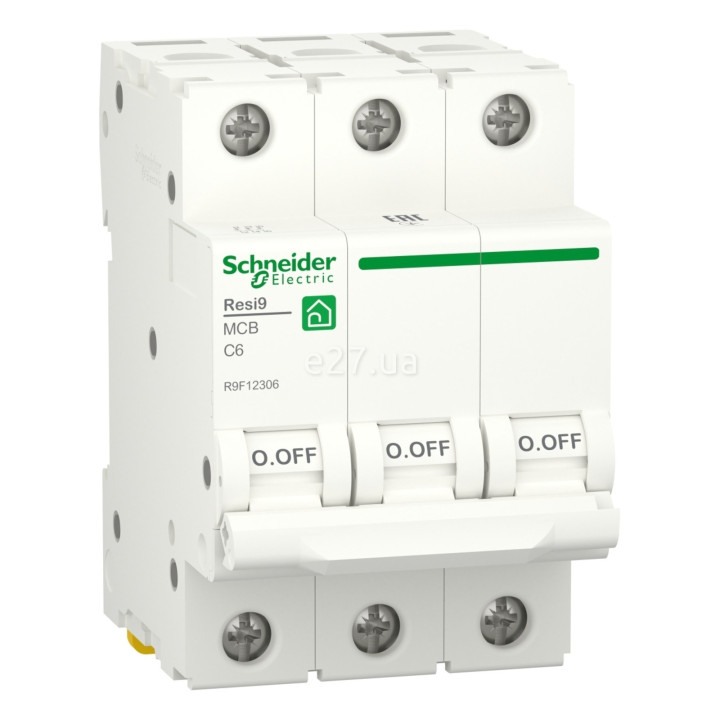Автоматичний вимикач Schneider Electric R9F12306 Resi9, 3P, 6A, C, 6kA, на DIN-рейку · Schneider Electric · schneider-electric-r9f12306