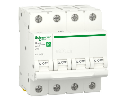 Автоматичний вимикач Schneider Electric R9F12432 Resi9, 4P, 32A, C, 6kA, на DIN-рейку