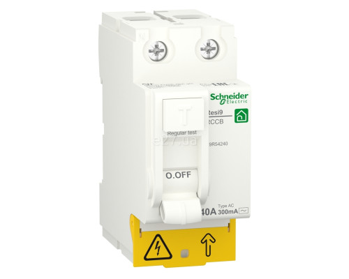 Вимикач диференціального струму, УЗО Schneider Electric R9R54240 Resi9, 2P, 40A, 300mA, AC, на DIN-рейку