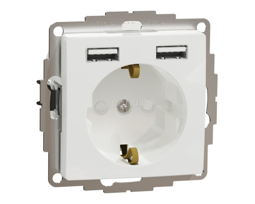 Розетка 220В з USB Schneider Electric SDD111052 Sedna Design, білий, пластик, із заземленням, Schuko, без захисної кришки, зі шторками, для врізного монтажу