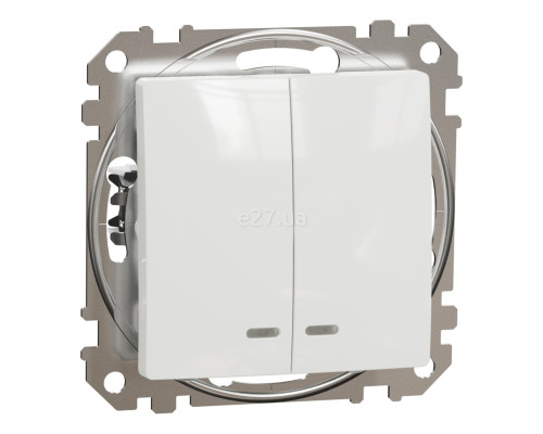 Вимикач 2-клавішний Schneider Electric SDD111105L Sedna Design, білий, пластик, з підсвіткою, для врізного монтажу