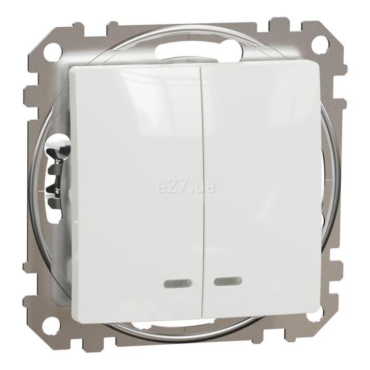 Вимикач 2-клавішний Schneider Electric SDD111105L Sedna Design, білий, пластик, з підсвіткою, для врізного монтажу · Schneider Electric · schneider-electric-sdd111105l