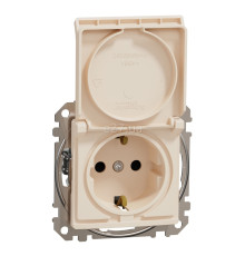 Розетка 220В Schneider Electric SDD112024 Sedna Design, бежевий, пластик, із заземленням, Schuko, із захисною кришкою, зі шторками, для врізного монтажу