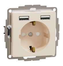 Розетка 220В з USB Schneider Electric SDD112052 Sedna Design, бежевий, пластик, із заземленням, Schuko, без захисної кришки, зі шторками, для врізного монтажу