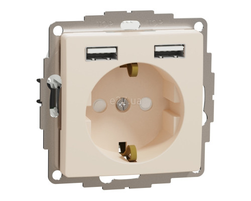 Розетка 220В з USB Schneider Electric SDD112052 Sedna Design, бежевий, пластик, із заземленням, Schuko, без захисної кришки, зі шторками, для врізного монтажу