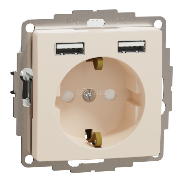 Розетка 220В з USB Schneider Electric SDD112052 Sedna Design, бежевий, пластик, із заземленням, Schuko, без захисної кришки, зі шторками, для врізного монтажу · Schneider Electric · schneider-electric-sdd112052