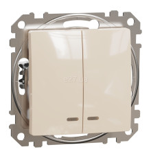 Вимикач 2-клавішний Schneider Electric SDD112105L Sedna Design, бежевий, пластик, з підсвіткою, для врізного монтажу