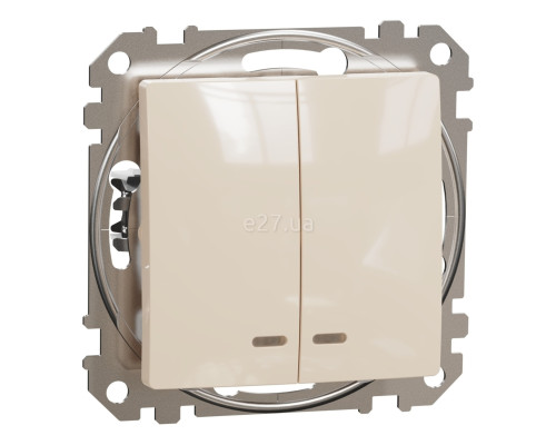 Вимикач 2-клавішний Schneider Electric SDD112105L Sedna Design, бежевий, пластик, з підсвіткою, для врізного монтажу