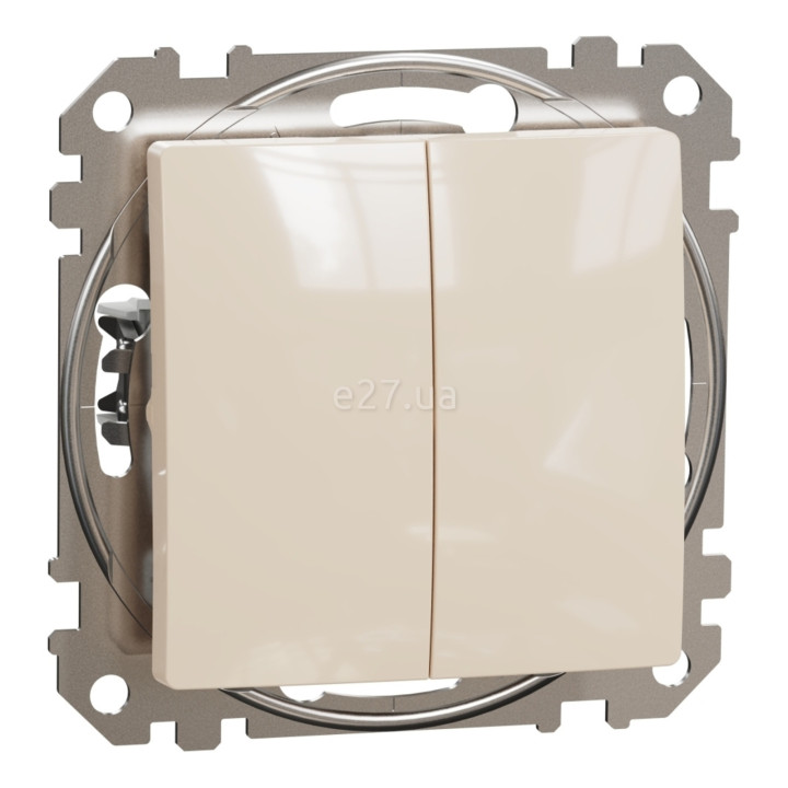 Перемикач прохідний 2-клавішний Schneider Electric SDD112108 Sedna Design, бежевий, пластик, без підсвітки та індикації, для врізного монтажу · Schneider Electric · schneider-electric-sdd112108