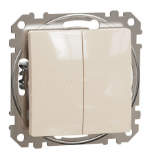 Вимикач без фіксації 2-клавішний Schneider Electric SDD112118 Sedna Design, 10A, бежевий, пластик, ip20, 2 клавіші, без підсвітки та індикації, для врізного монтажу