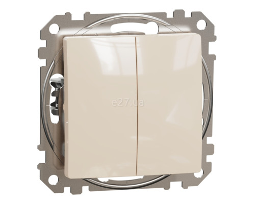 Вимикач без фіксації 2-клавішний Schneider Electric SDD112118 Sedna Design, 10A, бежевий, пластик, ip20, 2 клавіші, без підсвітки та індикації, для врізного монтажу