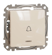 Вимикач без фіксації 1-клавішний Schneider Electric SDD112131L Sedna Design, 10A, бежевий, пластик, ip20, 1 клавіша, з підсвіткою, для врізного монтажу