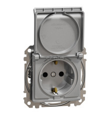 Розетка 220В Schneider Electric SDD113024 Sedna Design, алюміній, пластик, із заземленням, Schuko, із захисною кришкою, зі шторками, для врізного монтажу