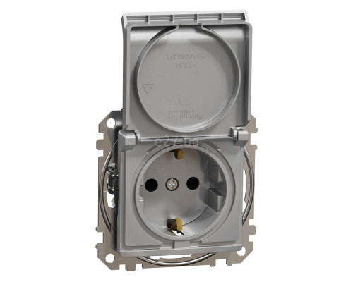 Розетка 220В Schneider Electric SDD113024 Sedna Design, алюміній, пластик, із заземленням, Schuko, із захисною кришкою, зі шторками, для врізного монтажу