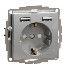 Розетка 220В з USB Schneider Electric SDD113052 Sedna Design, алюміній, пластик, із заземленням, Schuko, без захисної кришки, зі шторками, для врізного монтажу
