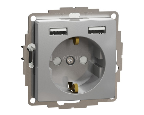 Розетка 220В з USB Schneider Electric SDD113052 Sedna Design, алюміній, пластик, із заземленням, Schuko, без захисної кришки, зі шторками, для врізного монтажу