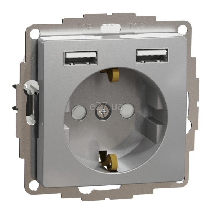 Розетка 220В з USB Schneider Electric SDD113052 Sedna Design, алюміній, пластик, із заземленням, Schuko, без захисної кришки, зі шторками, для врізного монтажу · Schneider Electric · schneider-electric-sdd113052