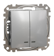 Вимикач 2-клавішний Schneider Electric SDD113105L Sedna Design, алюміній, пластик, з підсвіткою, для врізного монтажу