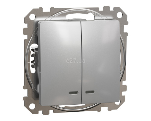 Вимикач 2-клавішний Schneider Electric SDD113105L Sedna Design, алюміній, пластик, з підсвіткою, для врізного монтажу
