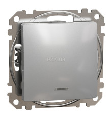 Перемикач прохідний 1-клавішний Schneider Electric SDD113106L Sedna Design, алюміній, пластик, з підсвіткою, для врізного монтажу