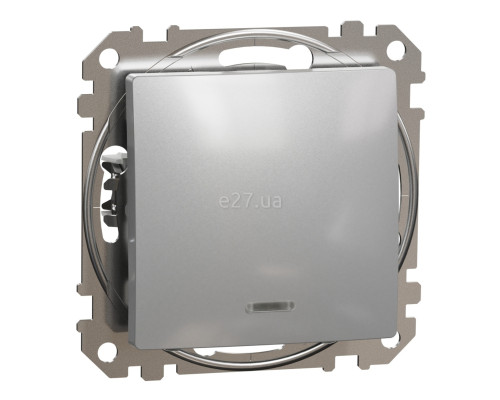 Перемикач прохідний 1-клавішний Schneider Electric SDD113106L Sedna Design, алюміній, пластик, з підсвіткою, для врізного монтажу