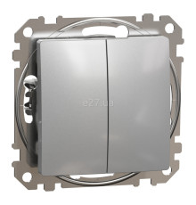 Перемикач прохідний 2-клавішний Schneider Electric SDD113108 Sedna Design, алюміній, пластик, без підсвітки та індикації, для врізного монтажу