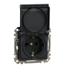 Розетка 220В Schneider Electric SDD114024 Sedna Design, чорний, пластик, із заземленням, Schuko, із захисною кришкою, зі шторками, для врізного монтажу