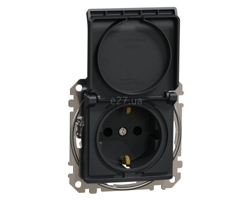 Розетка 220В Schneider Electric SDD114024 Sedna Design, чорний, пластик, із заземленням, Schuko, із захисною кришкою, зі шторками, для врізного монтажу