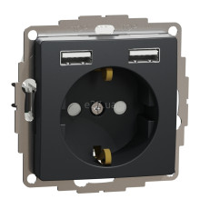 Розетка 220В з USB Schneider Electric SDD114052 Sedna Design, чорний, пластик, із заземленням, Schuko, без захисної кришки, зі шторками, для врізного монтажу